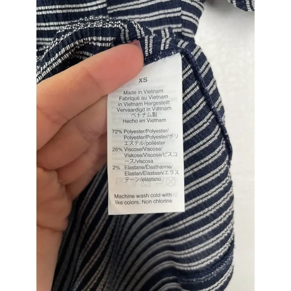 Madewell Top Womens Peasant Ruffle Blouse Short Puff Sleeve Striped Scoop Neck